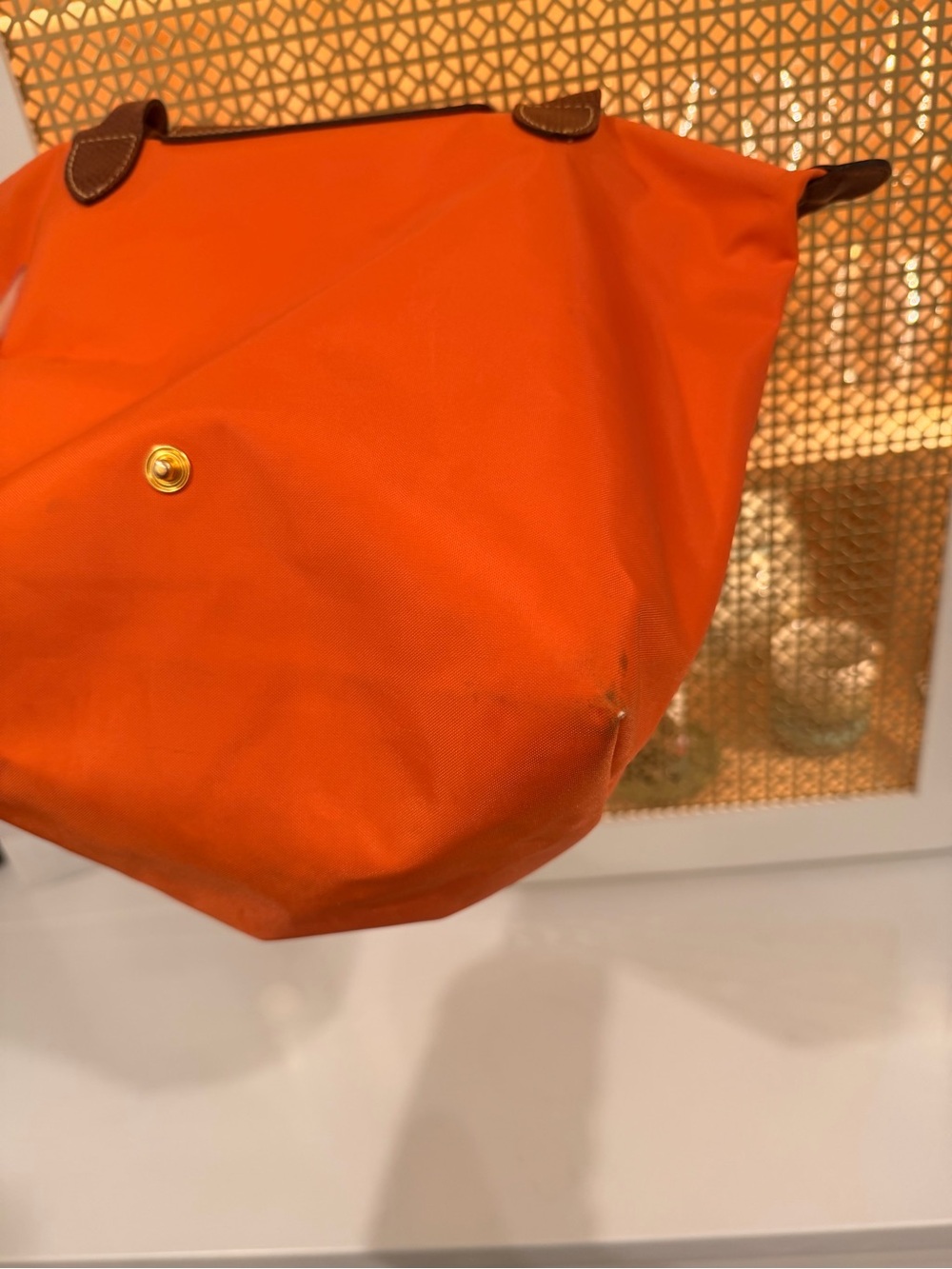 Longchamp Orange Tote Bag with Brown Trim - Classic Women's Shoulder Bag - Picture 12 of 13